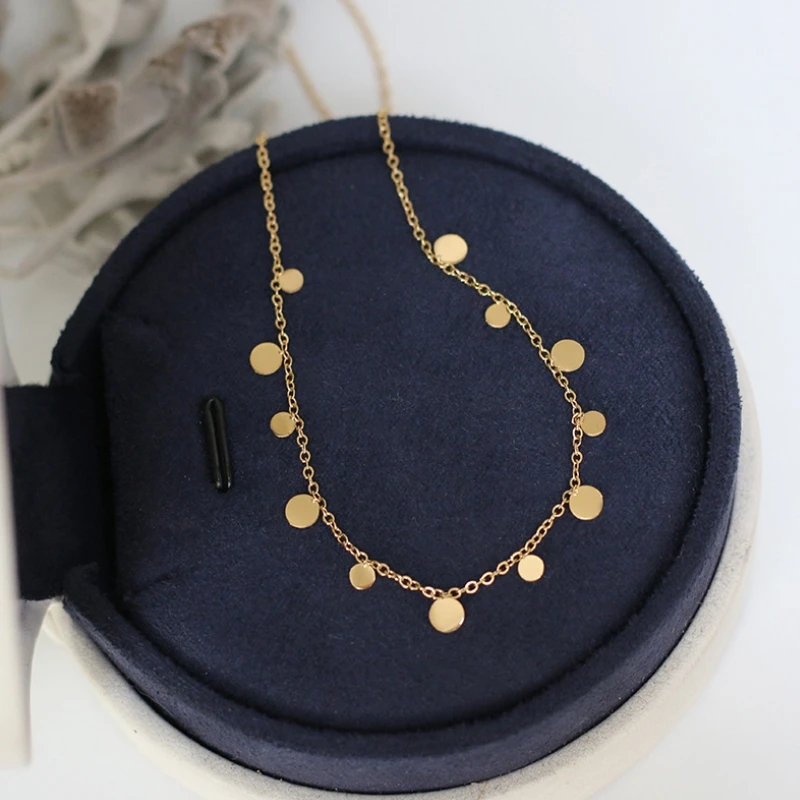 Stainless Steel Round Gold Disc Coin Choker Necklace For Women 14k gold Tassel Coins Charms Necklace collar Gift for Female