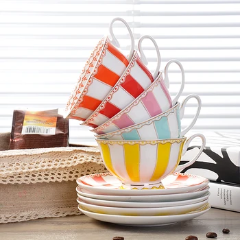 

Rainbow European Ceramic Coffee Cup Set Saucer Bone China Creative Coffee Cup Nordic High Quality Cup Simple Kubek Tea Cup E60