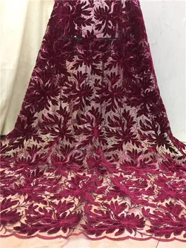 

African Velvet Lace Wedding Dress 5Yards African French Mesh Lace Fabric 2019 High Quality French Net Lace With Sequins C8