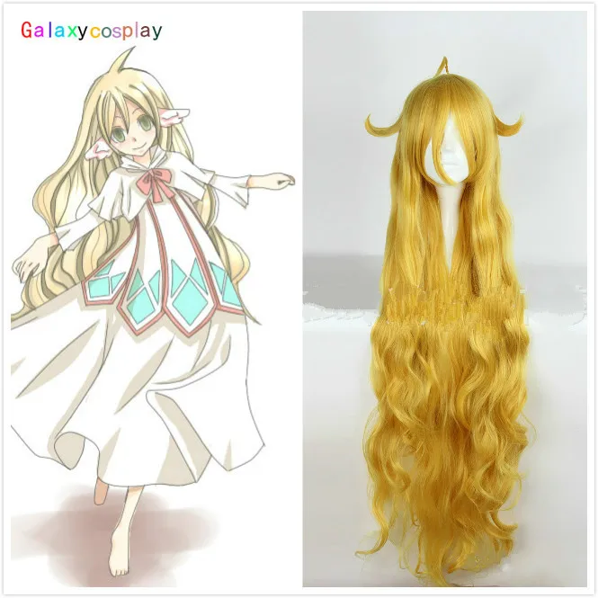 

Fairy Tail Mavis Vermilion Golden 130cm Long Curly Wavy Cosplay Wig Heat Resistant Synthetic Hair Halloween + Free Wig Cap