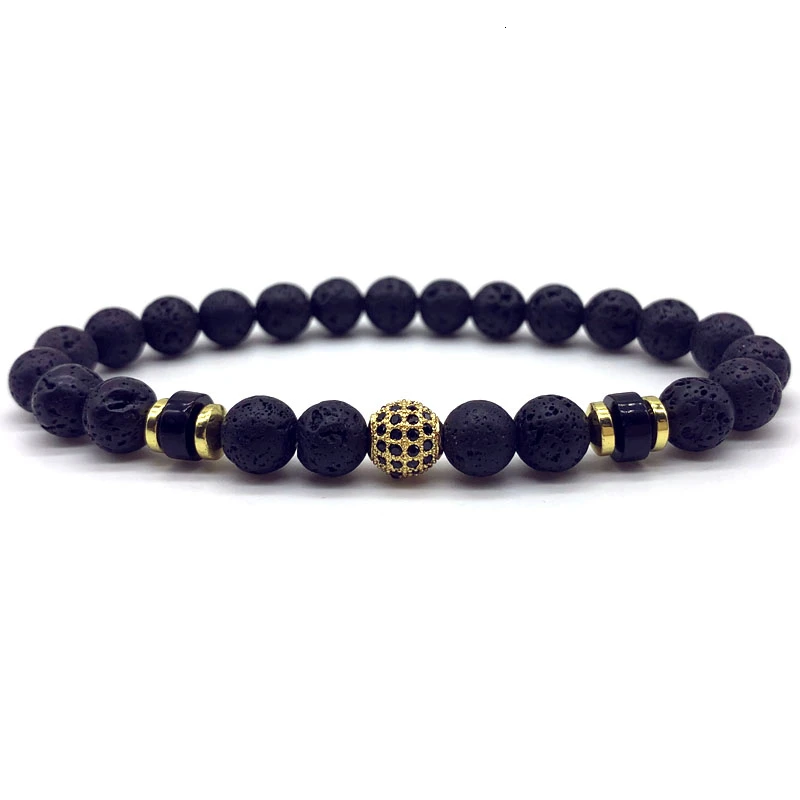 Новый мужской браслет из лавового камня паве Кубический Цирконий Классический