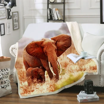 

Elephants Blanket Natural Scenery Hooded Throw Soft Microfiber Sofa Travel Home Decor Warm Sherpa Fleece Blanket 150x200cm