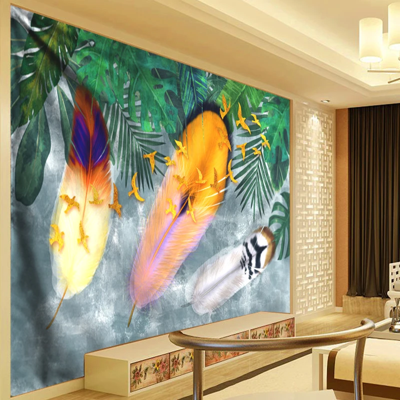 

Boho Feather Tapestry Tropical Plant Wall Hanging Large Psychedelic Tapestry Living Room Wall Cloth Multi-function Tapestries