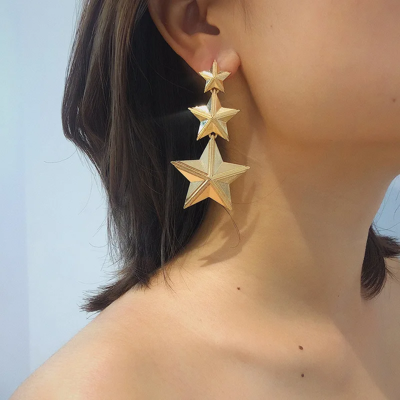 

contracted joker long earrings female temperament character three-dimensional star tassel geometry stud earrings