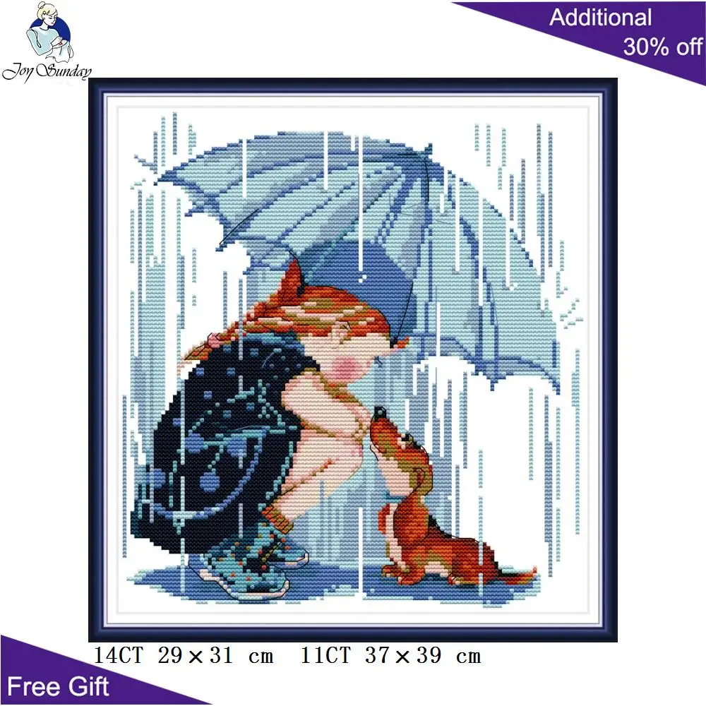 Joy Sunday девушка и собака под дождем вышивка крестиком RA244 14CT 11CT считается