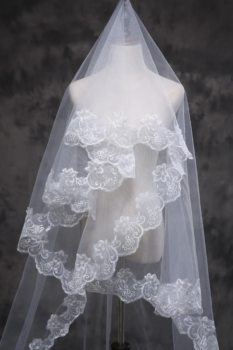 Свадебная вуаль Popodion, вуаль для невесты, кружевная вуаль для невесты, свадебные аксессуары N1040