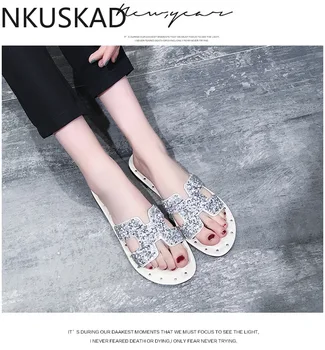 

Online Celebrity Slipper Women's Outer Wear 2020 Spring New Style Korean-style Versatile Fashion Man-made Diamond Sandals Flat S