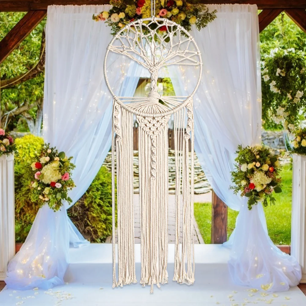 Tree of Life Dream Catcher Wall Hanging Boho Wall Decor with Tassels Home Decor for Nursery Bedroom Chic Ornament Craft Gift
