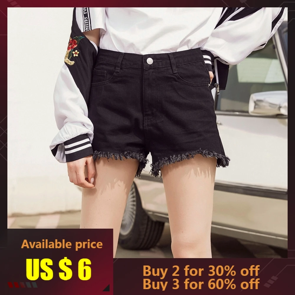 

Metersbonwe Europe Black Crimping Basic Denim Shorts For Women 2019 Summer New Brand Trendy Slim Casual Womens High Waist Shorts
