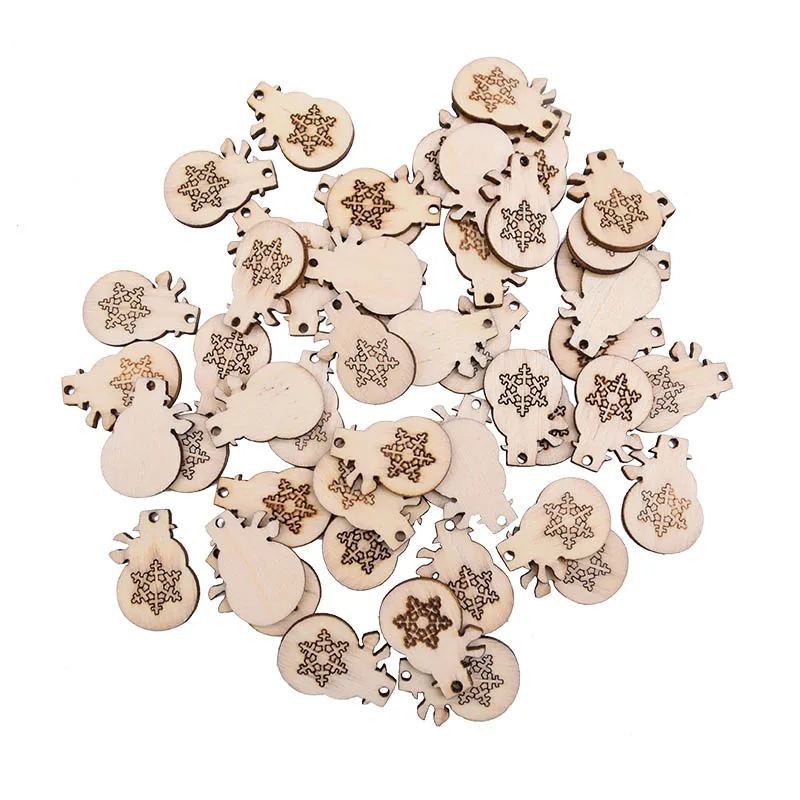 50pcs Style 12 50 шт деревянные рождественские украшения Мини Рождественская елка со снежинками и оленями Санта Клаус рождественские вечерние украшения для дома год - Цвет: 50pcs Style 12