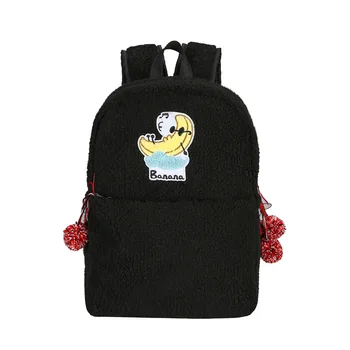 

NEW Fashion women backpackl preppy Black Backpacks Female Girls school Bags Ladies Cashmere banana badges Backpack-30