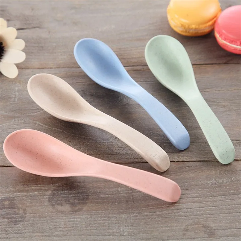 4pcs/set Korean Style Wheat Straw Spoon Kitchen Cooking Utensil Tools Soup Spoon Eco friendly Tableware Kitchen Accessories