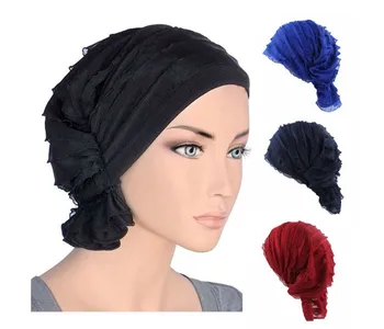 

NEW Fashion Women Chiffon Muslim Ruffle Cancer Chemo Hat Beanie Scarf Turban Head Wrap Cap Printed Headwear Lady Hats