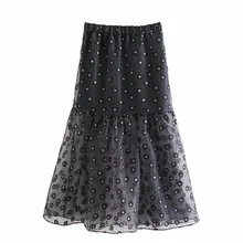 Женская черная юбка миди из тюля, юбка-американка с узором в крапинку, сексуальная прозрачная трапециевидная плиссированная уличная одежда для женщин gothi c