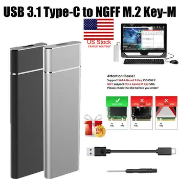

US M.2 NGFF to USB 3.1 Type-C SATA SSD Converter Adapter Enclosure Case 10Gbps