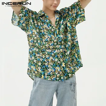 

Men Hawaiian Shirts Casual Flower Printed Short Sleeve Lapel Blouse Fashion Loose Summer Holiday Camisa Hombre Chemise Plus Size