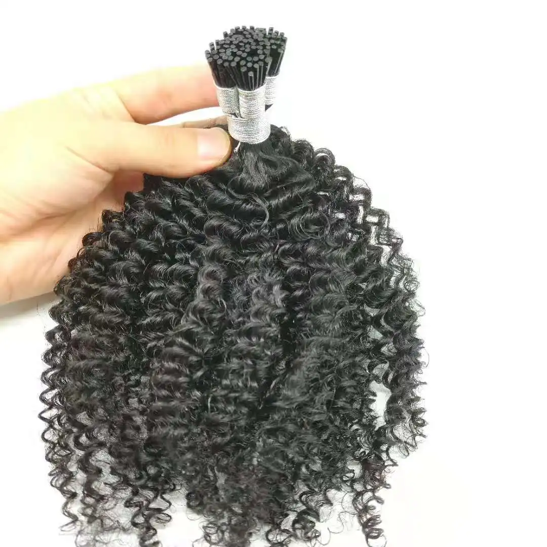 Bluelucky High Quality One Donor Natural Black Virgin Remy I Tip Hair Extension
