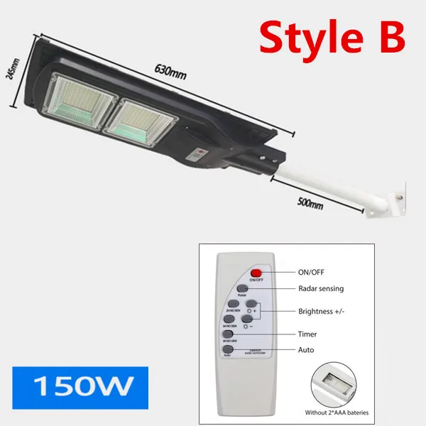 Style B 150W 70 Вт 150 Вт светодиодный настенный светильник IP65 Водонепроницаемый уличный Солнечный уличный светильник Настенный таймер лампа Радиолокационная сенсорная дистанционного Управление светильник со столбом - Испускаемый цвет: Style B 150W