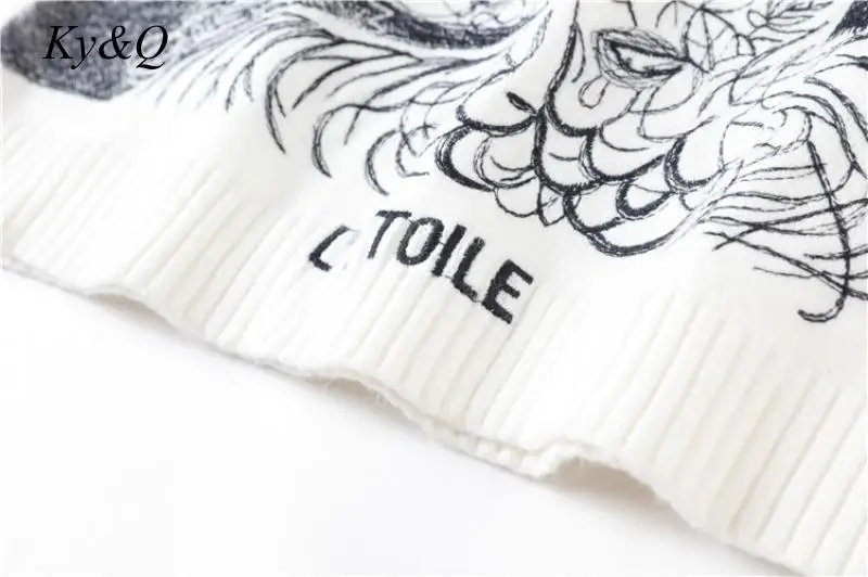 Winter Women Christmas Luxury Beige Pentagram Embroidery Pullover Loose Fashion Tide Vintage Sweater Brand Designer Clothes