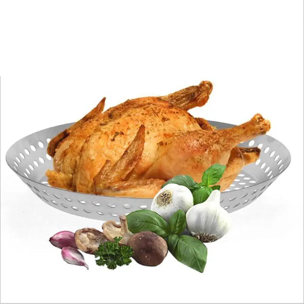 

Stainless Steel Roast Grilled Chicken Rack Round Leak Hole Barbecue Tray Drying Net Rack Filter Oil Placement Plate BBQ Tool