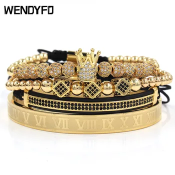 

WENDYFO New Luxury Crown Charm Bracelet Men Leather Gold Color Vintage Braided Adjustable Male Hip Hop Jewelry Women Bracelets