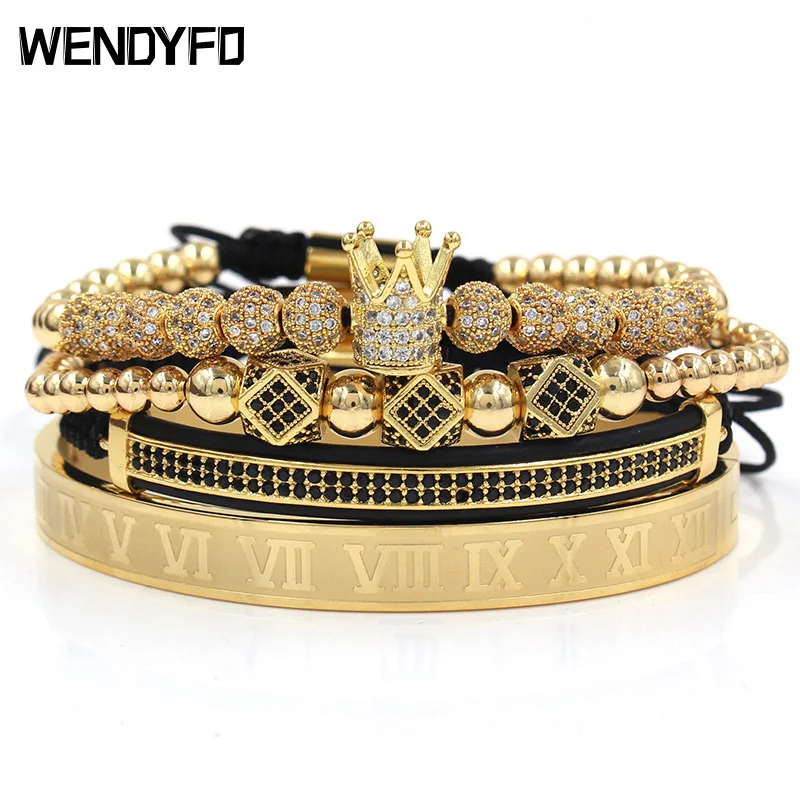 WENDYFO новый роскошный браслет с короной мужской кожаный золотого цвета винтажные