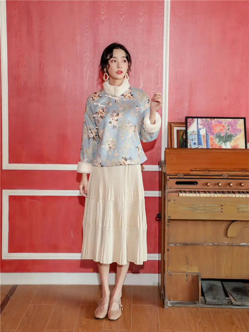 XITAO китайский стиль Cheongsam Hanfu Топ женский винтажный элегантный костюм Tang плюс бархатный сохраняющий тепло Осенняя зимняя одежда для женщин XJ2765