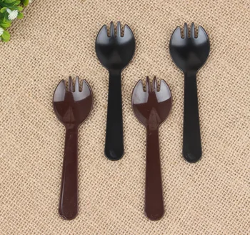 

Popular Black/Coffee/Clear Plastic Fork Cake Fork Pudding Fork Disposable Forks Food Grade 11.5*3.2cm 100pcs/lot