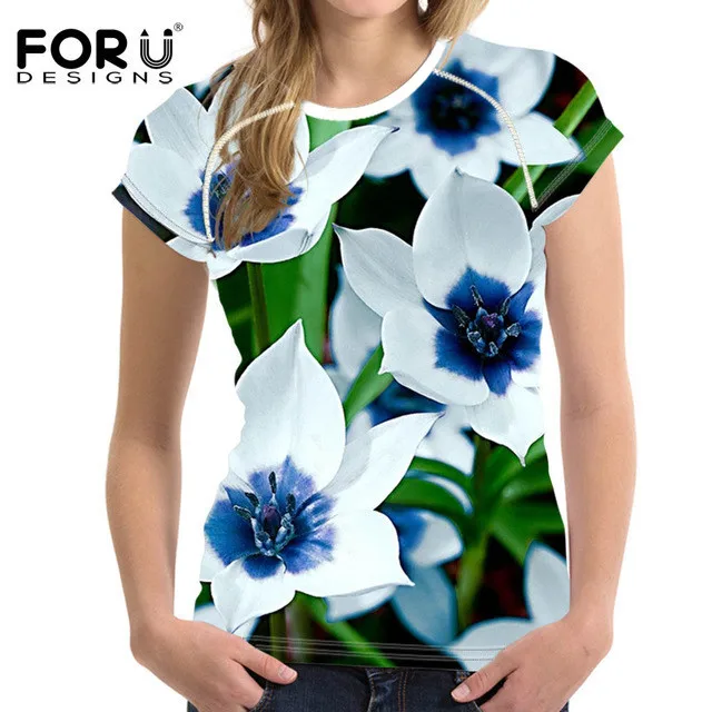 FORUDESIGNS/фиолетовая сиреневая Цветочная женская футболка, летние тонкие топы, укороченный женский бодибилдинг, Повседневная Эластичная футболка, женская одежда, Новинка - Цвет: MQ0012BV