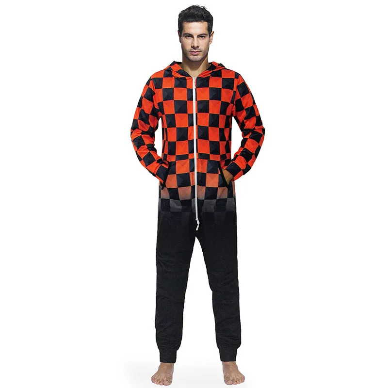 

Autumn And Winter New Style Fun Black And Red Grid Printed Hooded Pajama Pajamas Loose Fashion Long Sleeve
