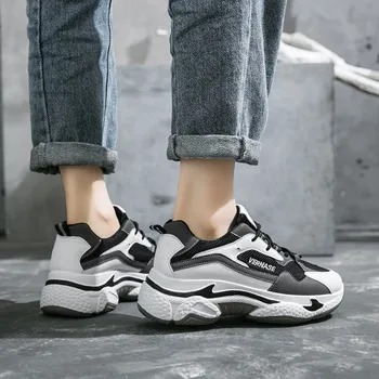 

Spring Women Sports Shoes Vulcanized Sneakers Shoes Female Breathable Chunky Shoes Lace Up Chaussures Femme E15-02