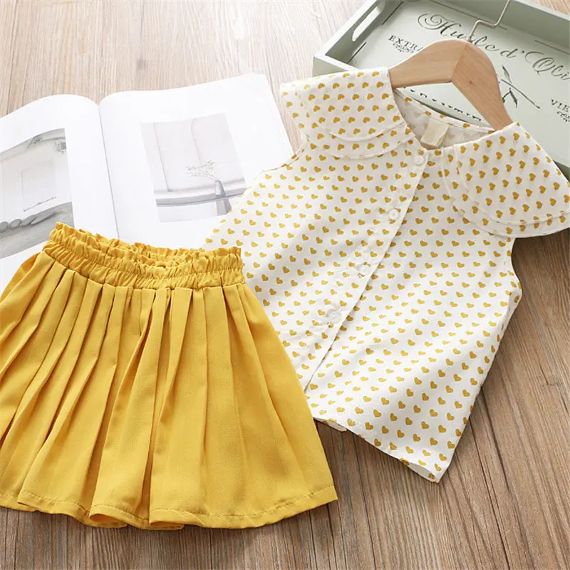 AH026Yellow Bear Leader/комплект одежды для девочек, новые летние костюмы принцессы Топ и юбка комплект одежды из 2 предметов для девочек Элегантная Модная одежда для детей возрастом от 3 до 7 лет - Цвет: AH026Yellow