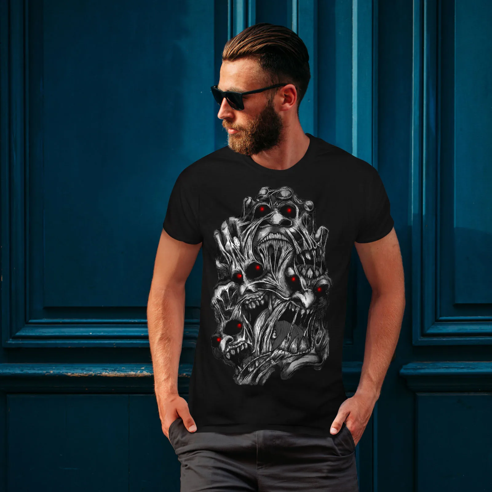 

Evil Face Satan Horror Skull Graphic Printed T-Shirt. Summer Cotton Short Sleeve O-Neck Men's T Shirt New S-3XL