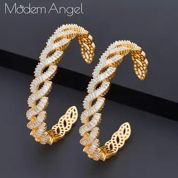 

ModemAngel new Fashion AAA cubic zirconia Baguette bracelet Micro Pave Setting bangle cuff copper base with Gold-Color