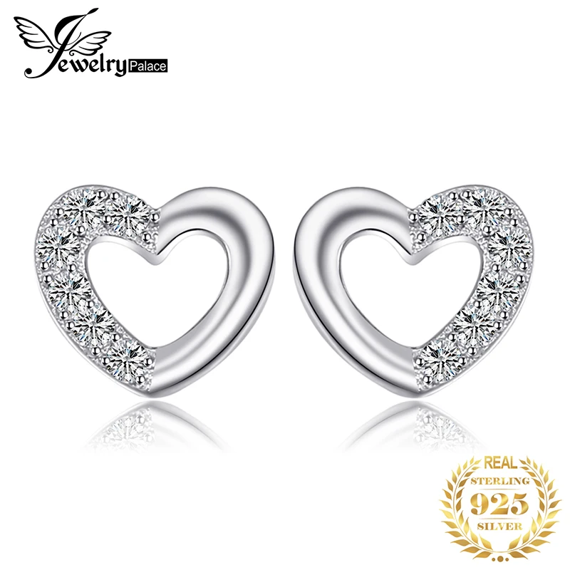 Jewelrypalace сердце любовь круглый фианит Серьги-гвоздики для Для женщин реальные 925