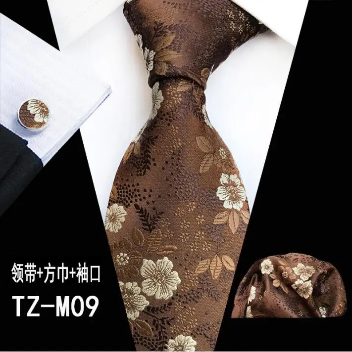 Комплект мужских галстуков с принтом "цветок сливы", "пейсли", карман, полотенце, манжеты, три предмета, размер 145 см* 8 см, Шелковый жаккардовый галстук, костюм для свадебной вечеринки