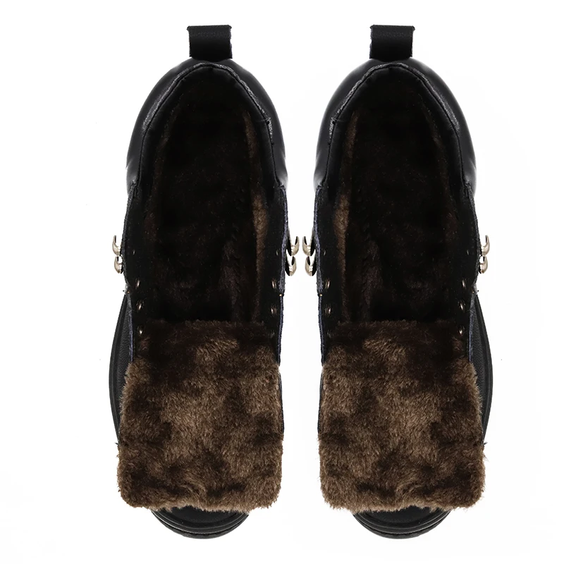 Black-Velvet Зимние ботинки размера плюс 38-47 мужская зимняя обувь черные кожаные ботинки мужская обувь, теплые плюшевые зимние ботинки на меху для мужчин* 0595 - Color: Black-Velvet