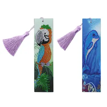 

2020 DIY Diamond Painting Bookmark Tassel Leather Book Marks Parrot/dolphin Shaped Drill Diamond Embroidery DIY Craft Gift