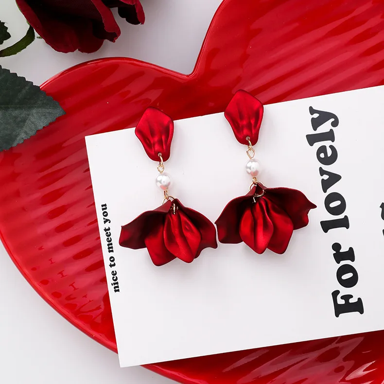 Hd6acd0e27e4f4d769e36f3b3411b34feL - XIYANIKE 2019 New Arrival Vintage Women Dangle Earrings Sexy Rose Petal Long Tassel Earrings Female Korean Jewelry Red Earrings