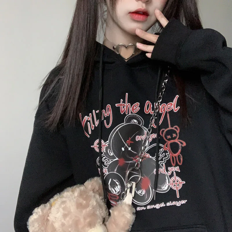 

Harajuku Long Sleeve Hoodies Black Sweatshirt Anime Print Tops Gothic Clothes Dropshipping Punk Y2K Kawaii Vintage Korean Style