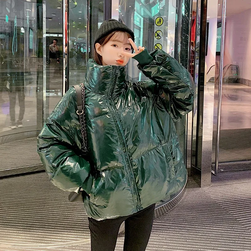 

AliExpress Autumn & Winter New Style Korean-style Short Bright Surface Cotton-padded Clothes Women's Loose-Fit Casual down Coat