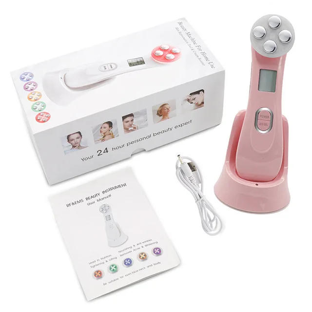 Pink with box Электропорация, радиочастотный светодиодный фотон для лица, омоложение кожи, подтяжка, красота, машина для лица, мезотерапия Эмс - Цвет: Pink with box