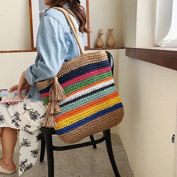 

2020 Spring New Straw Bag Boho Shoulder Bag Simple Large Capacity Beach Tassel Bags Stylish Simplicity Bolsos Mujer