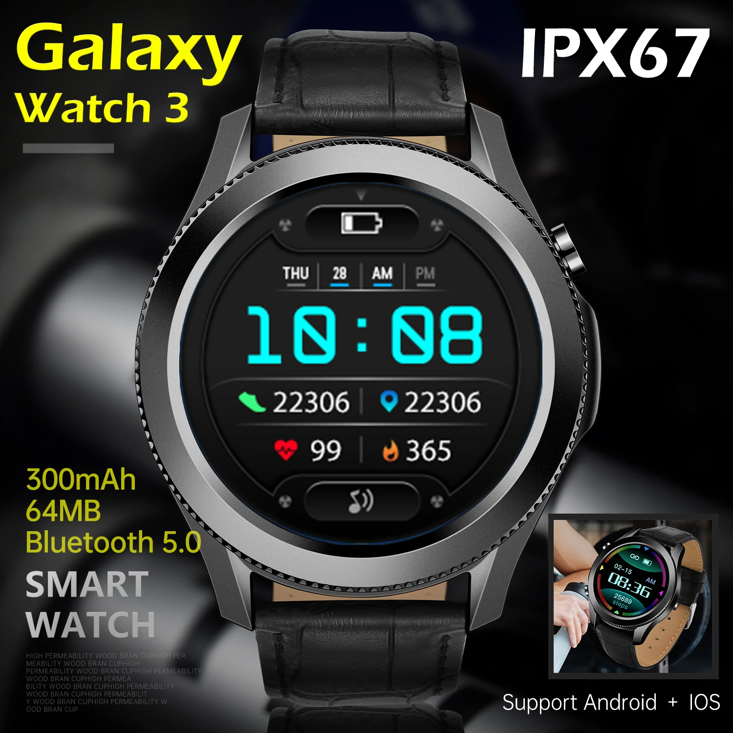 Galaxy W3 Smartwatch Fitness Tracker Bracelet Bluetooth Call Men's Smart Watch Waterproof IP68 Women's Watches for Huawei Xiaomi