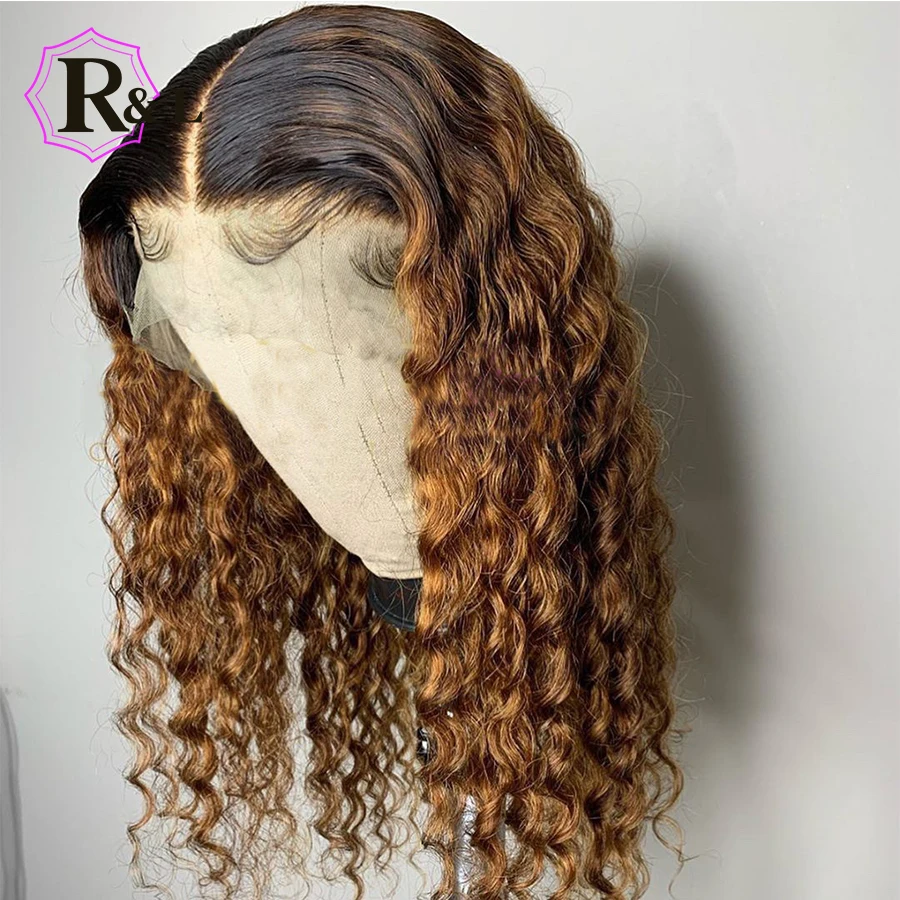 RULINDA 13*6 Ombre Blonde Lace Front Human Hair Wigs With Baby Hair Curly Brazilian Non-Remy Hair Wigs 130% Density Medium ratio