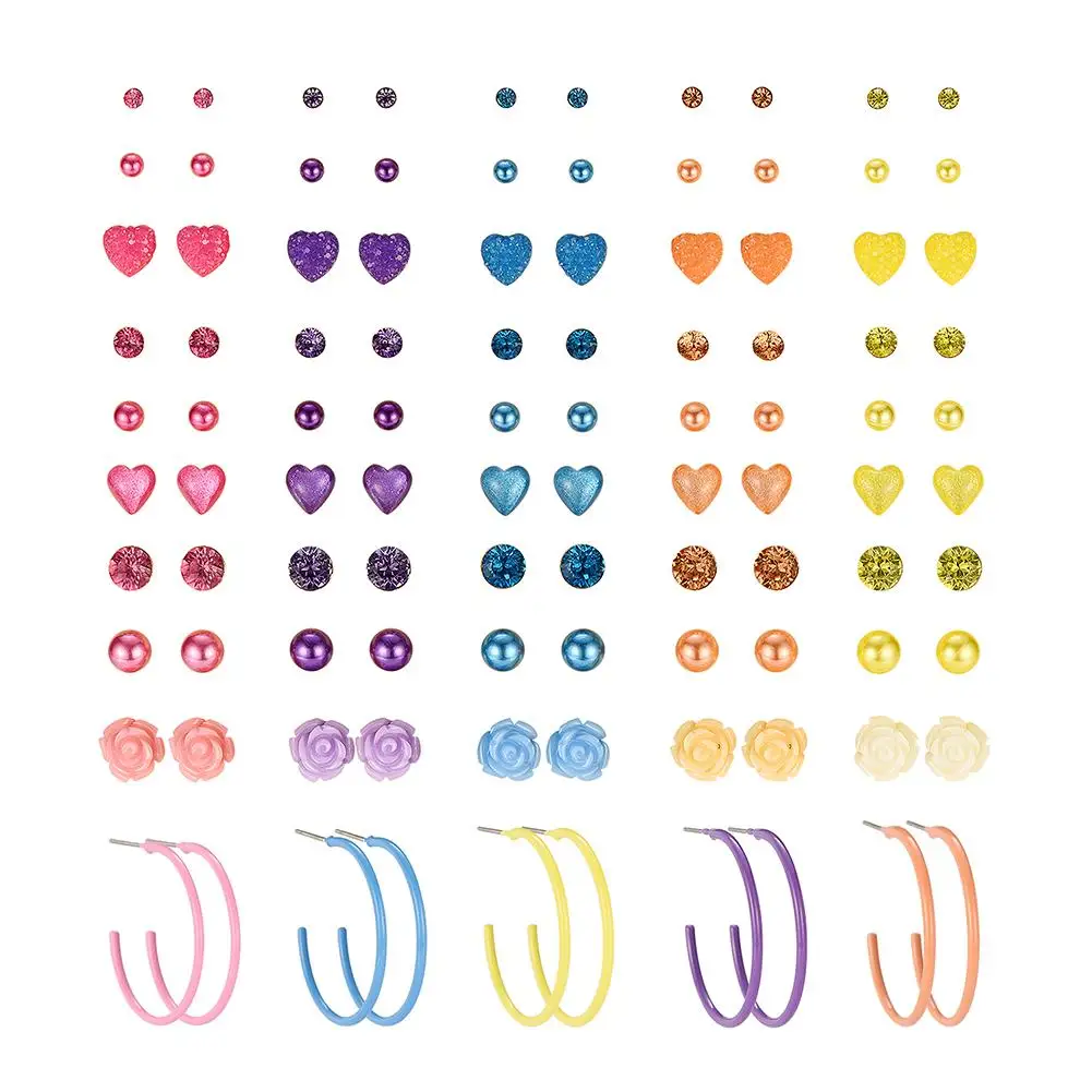 

50 Pairs/Set Heart Flowers Infinite Symbol Stud Earrings Set 2019 New Rhinestone imitation Pearl Earrings for Women Gift New