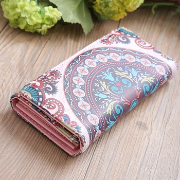 

Long With Buckle Casual Gift PU Card Holder Storage Case Daily Women Wallet Multifunctional Vintage Pockets Print Handbag