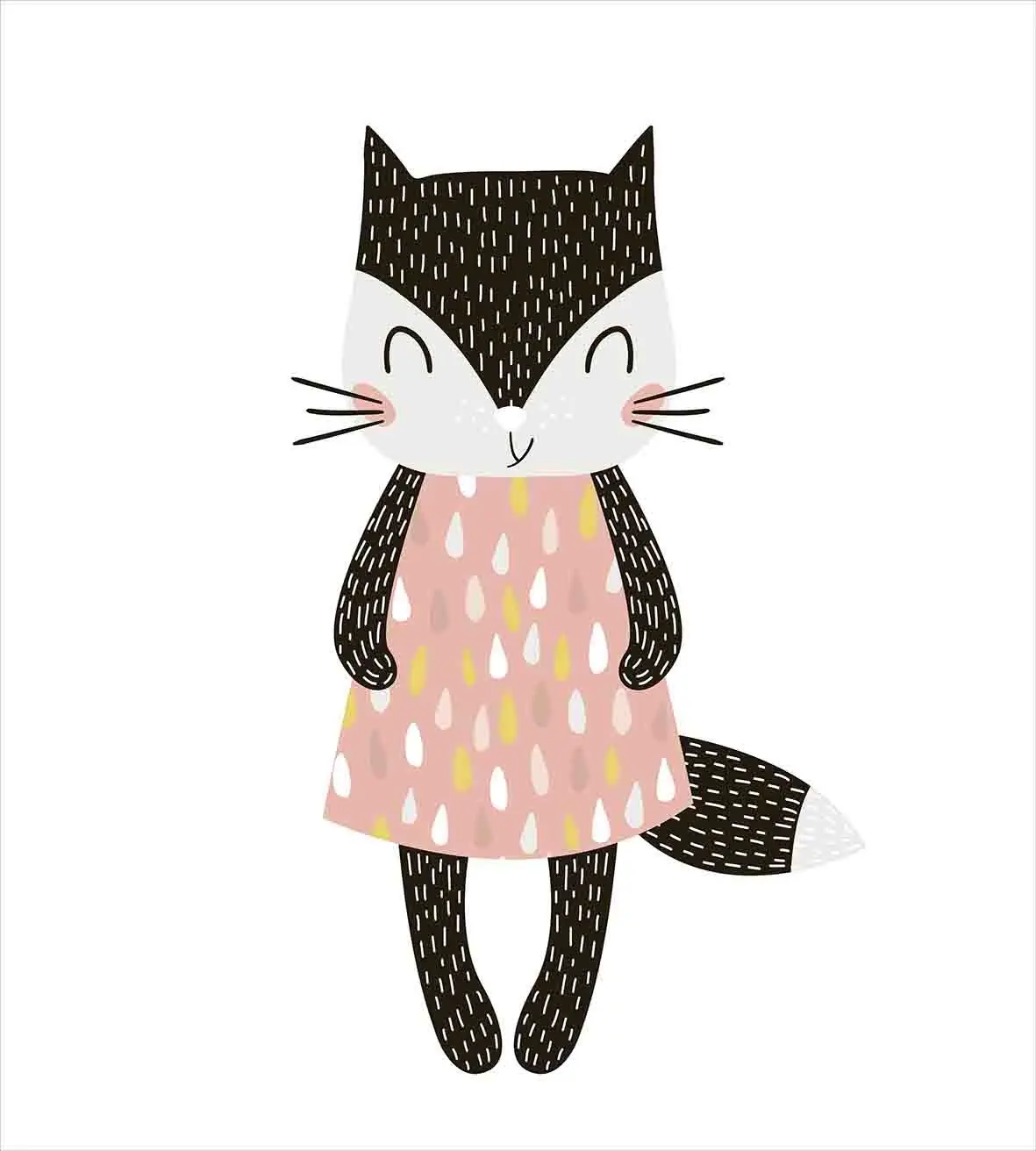 Cat Duvet Cover Set Feline Girl In A Raindrop Shapes Pattern Dress