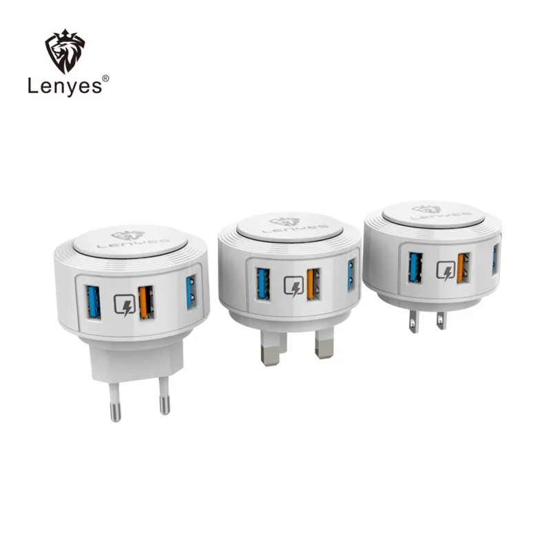 Lenyes Розничная коробка высокомощное зарядное устройство QC3.0 28 Вт тройное USB зарядное устройство адаптер 3 мобильного телефона использование вместе с зарядным кабелем LCH069