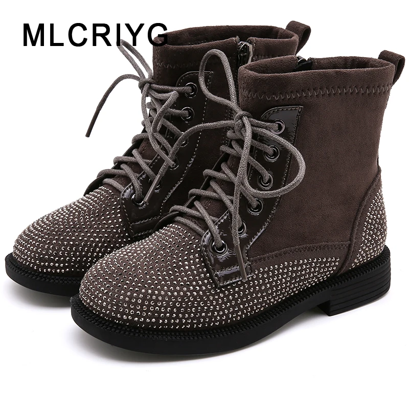 

Winter Kids Martin Boots Children Princess Shoes Baby Girls Soft Ankle Boots Rhinestone Warm Black Shoes Fashion Brand Boots New